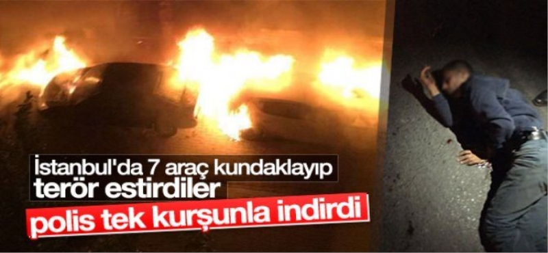 Araç kundaklayan teröristi polis vurdu!