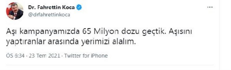 Bakan Koca: Aşıda 65 milyon dozu geçtik