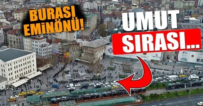 Bugün Eminönü! Milli Piyango kuyruğu havadan görüntülendi