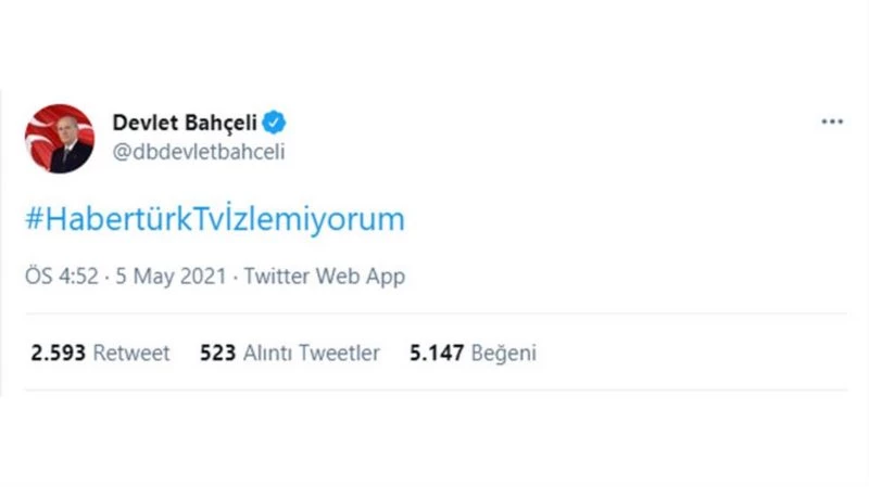 Devlet Bahçeli`den `Habertürk TV izlemiyorum` paylaşımı dikkat çekti