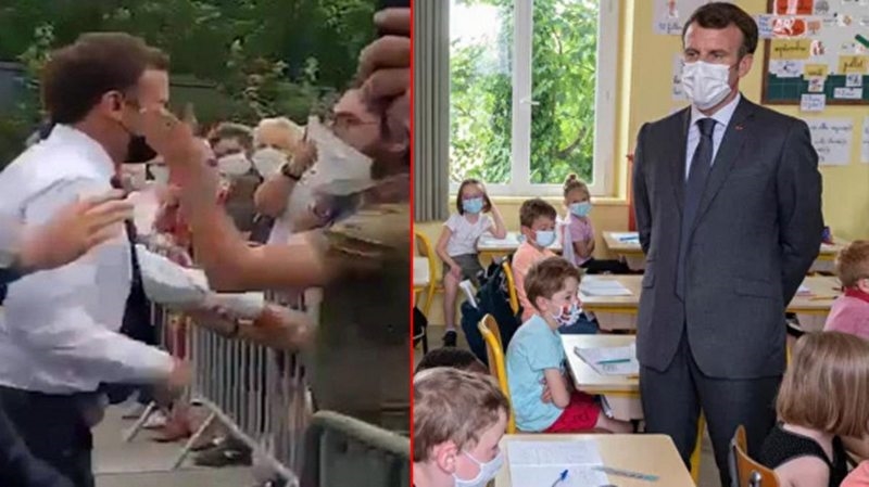 Geçtiğimiz günlerde saldırıya uğrayan Macron`a bir şok da minik öğrenciden geldi: Tokat nasıldı?