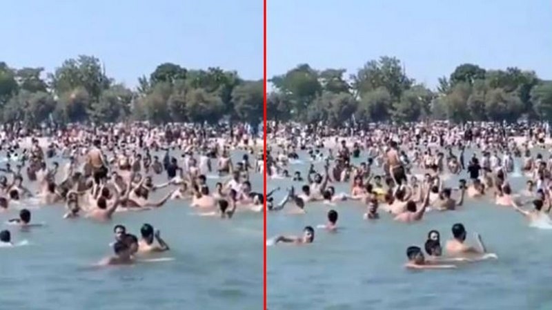 İstanbul`un göbeğindeki plajda ilginç anlar! Suriyeliler 