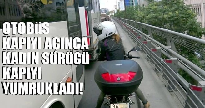 KADIN SÜRÜCÜDEN OTOBÜS ŞOFÖRÜNE YUMRUKLU TEPKİ