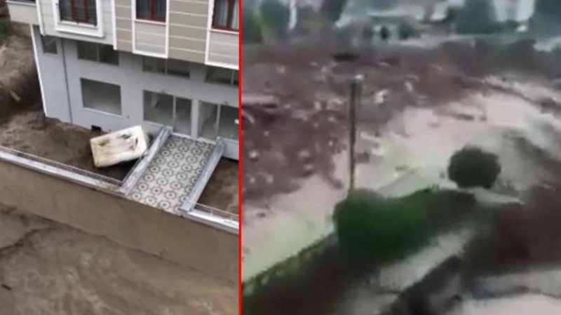 Kastamonu Bozkurt`u yıkan sel böyle geldi! Köprü tıkandı, sel ilçeyi yuttu