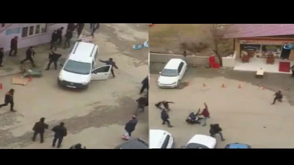 Kavga ettiği grubun arasına araçla daldı, tekme ve yumruklar havada uçuştu