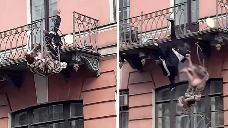 Korkuluk kırıldı, kavga eden çift balkondan düştü! O anlar kamerada