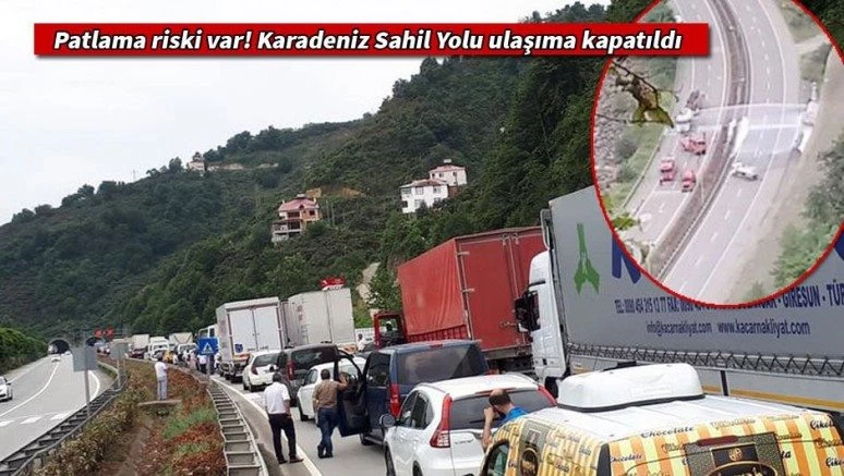 LPG yüklü tanker duvara çarptı, Karadeniz Sahil Yolu trafiğe kapatıldı
