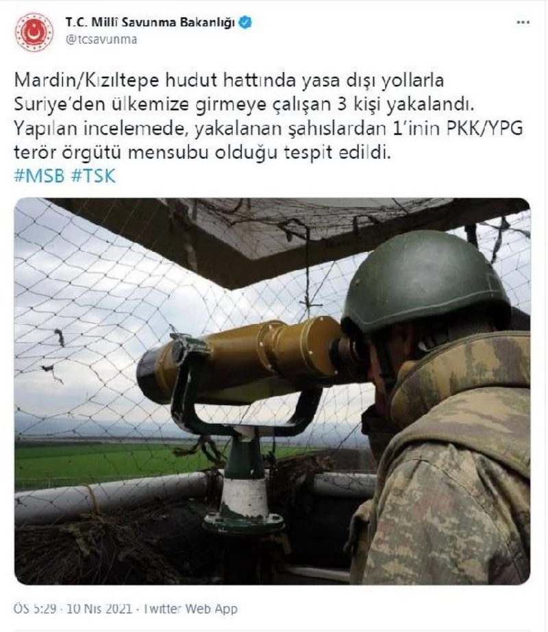 Suriye`den Türkiye`ye girmeye çalışan 1`i PKK`lı 3 kişi yakalandı