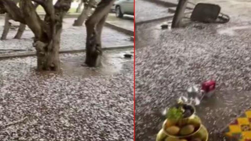 Suudi Arabistan`da yaz ortasında fındık büyüklüğünde dolu yağdı