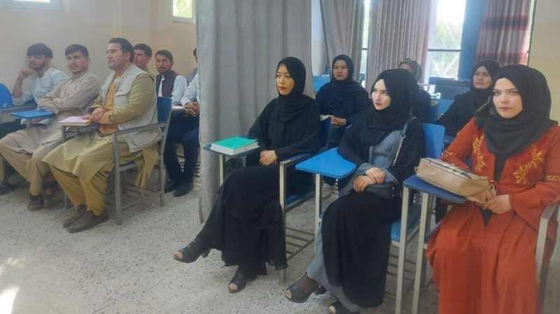 Taliban başkent Kabil`deki üniversiteyi kız ve erkek öğrencilerin arasına perde çekerek açtı