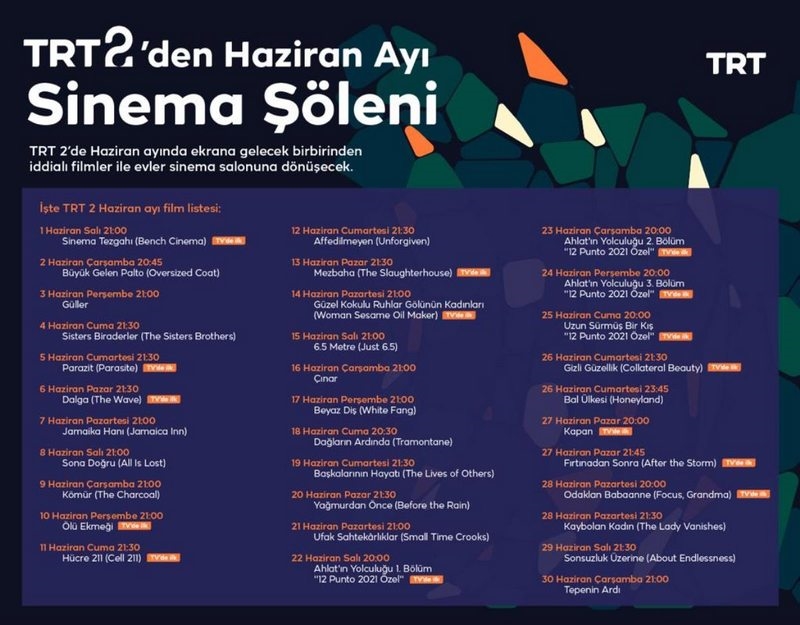 TRT 2 haziran ayında her akşam farklı bir filmi ekrana getirecek